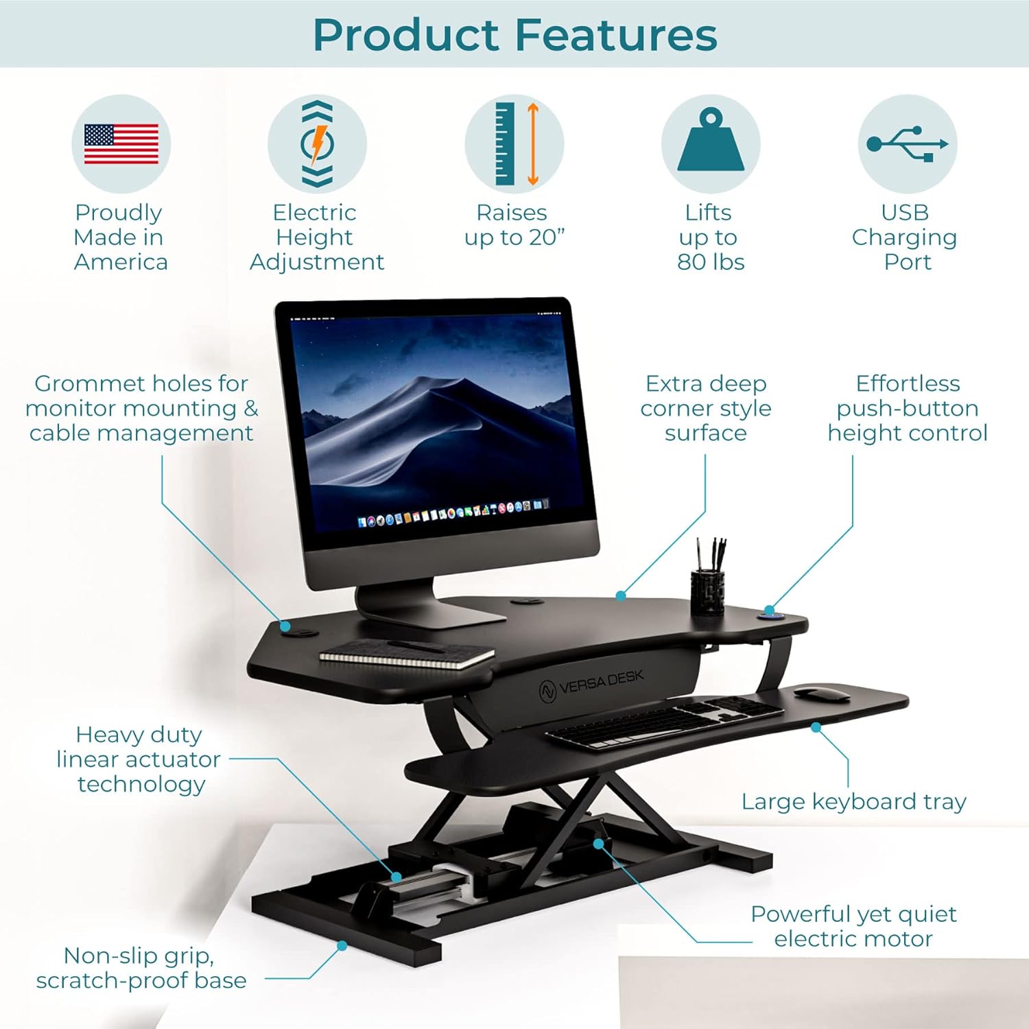 VERSADESK® PowerPro™ 36" Corner Standing Desk Converter, 36 Inch Motorized Height-Adjustable Standup Desk Riser Sit to Stand