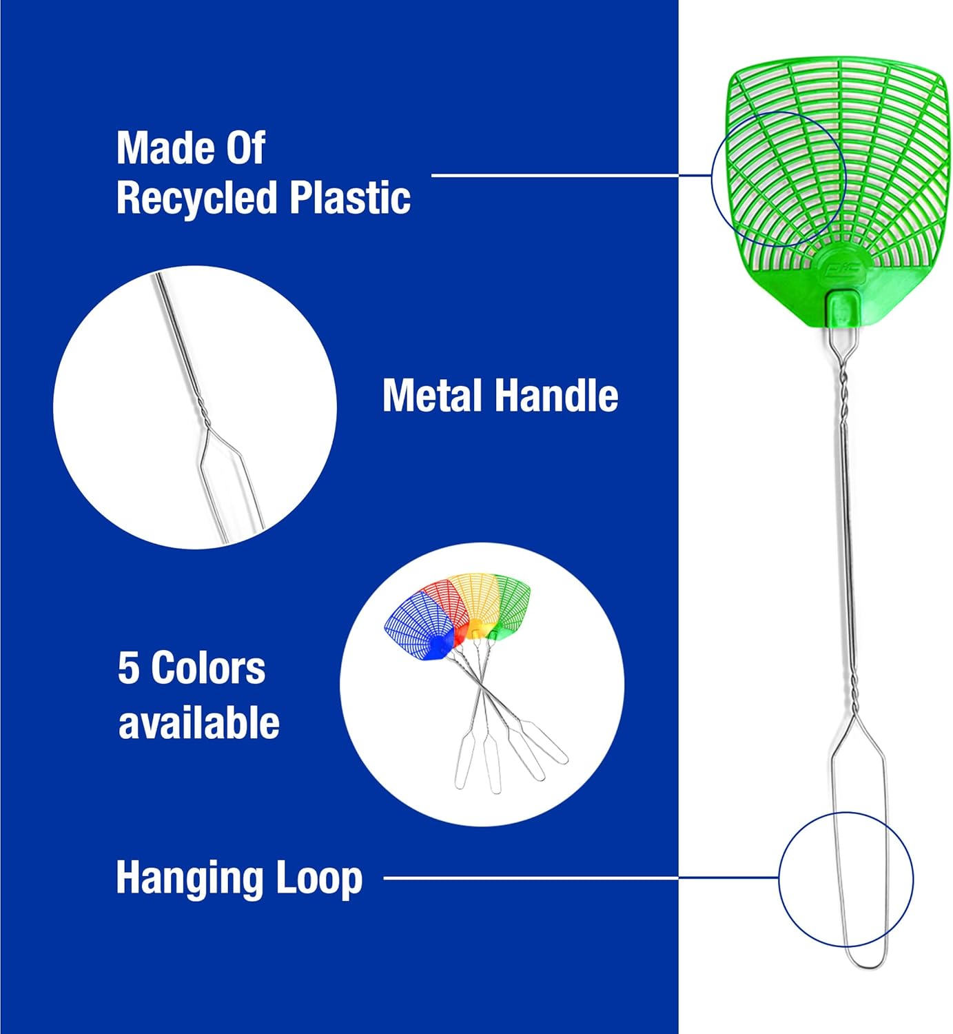 PIC Wire Handle Fly Swatters, Assorted Colors, Pack Of 2 Swatters