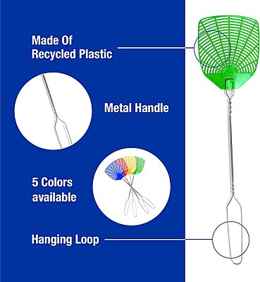 PIC Wire Handle Fly Swatters, Assorted Colors, Pack Of 2 Swatters
