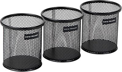 Mind Reader Pen and Accessories Holder, Desktop Organizer, Office, Metal Mesh, 3.5" L x 3.5" W x 3.75" H, Set of 3, Black