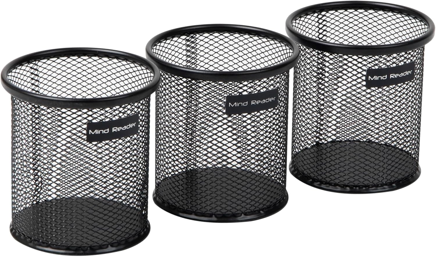 Mind Reader Pen and Accessories Holder, Desktop Organizer, Office, Metal Mesh, 3.5" L x 3.5" W x 3.75" H, Set of 3, Black