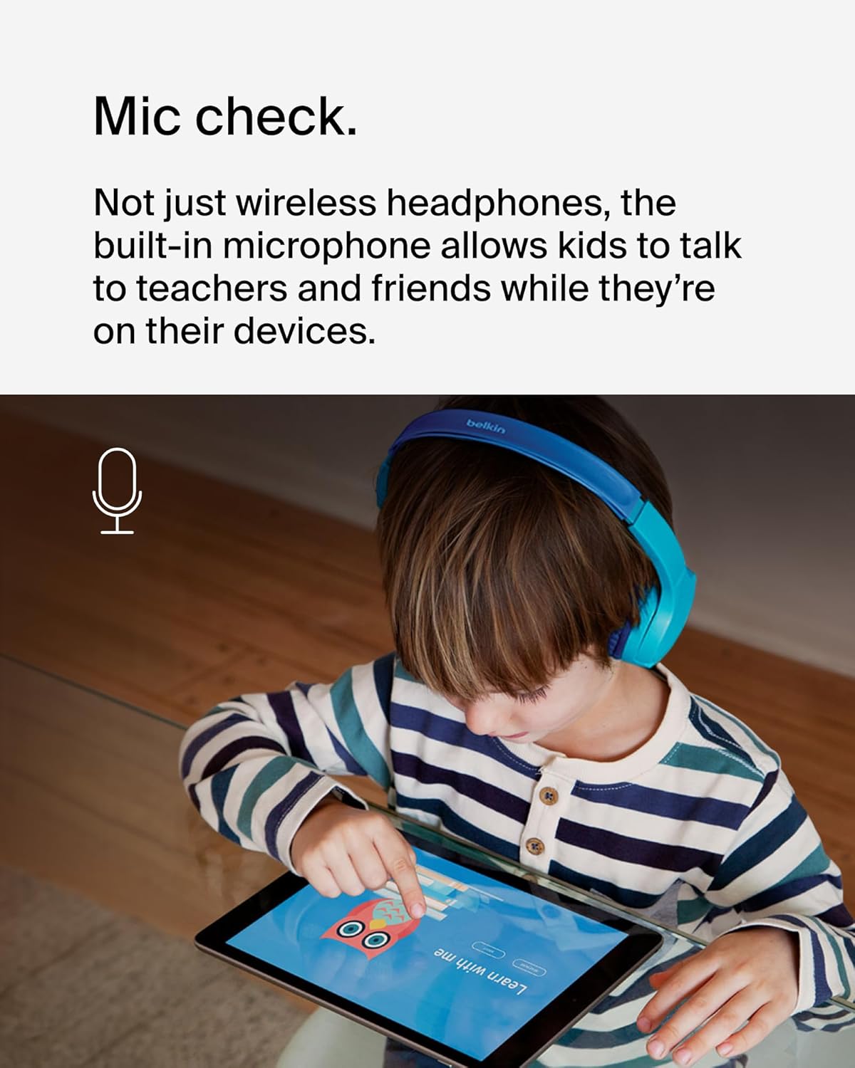 Belkin SoundForm Children's Mini Wireless Headphones with Built-in Microphone and Fun Sticker 30 Hours Playback