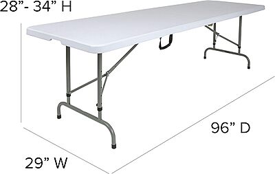 Flash Furniture Kathryn 8' Rectangular Adjustable Plastic Folding Event Table with Carrying Handle, Bi-Fold Table for Indoor/Outdoor Events, White