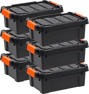 IRIS 13 Quart Heavy Duty Plastic Storage Box, Black Pack of 6