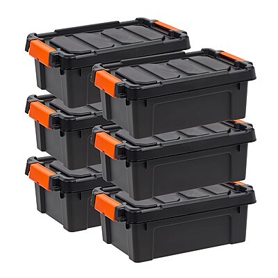 IRIS 13 Quart Heavy Duty Plastic Storage Box, Black Pack of 6