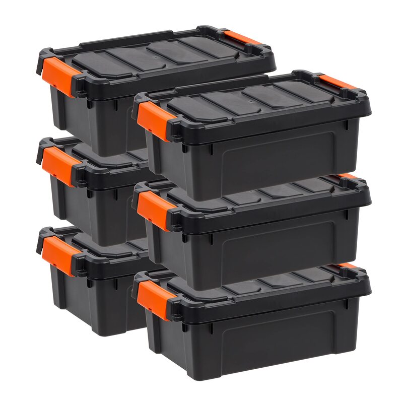 IRIS 13 Quart Heavy Duty Plastic Storage Box, Black Pack of 6
