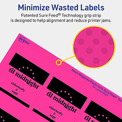 Avery Printable Square Labels, Sure Feed Technology, 2-1/2" x 2-1/2", Neon Magenta Labels, Laser/Inkjet Printable, 90 Total