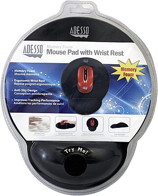 Adesso TruForm P200 Truform Memory Foam Mouse Pad with Ergonomic Wrist Rest Anti -Slip Design