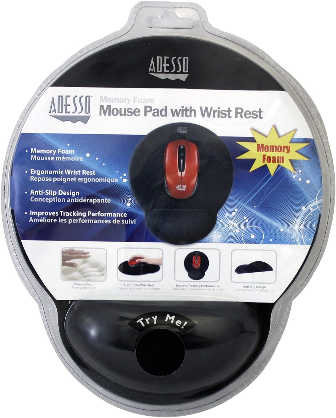 Adesso TruForm P200 Truform Memory Foam Mouse Pad with Ergonomic Wrist Rest Anti -Slip Design