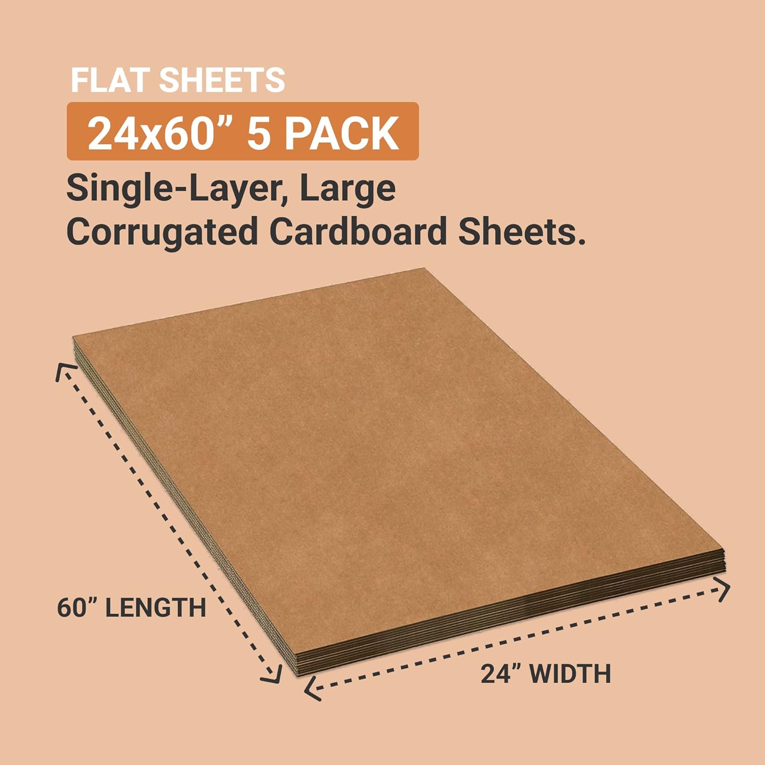 AVIDITI Corrugated Cardboard Sheets 24" x 60" (5 Pack) Large Card Board for Layer Separation Packaging Mailing Shipping