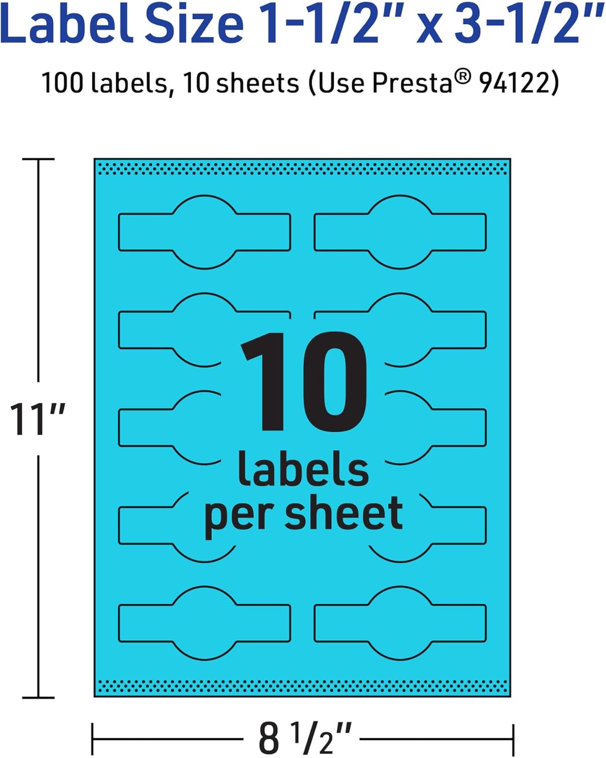Avery Printable Wraparound Band Labels, Sure Feed Technology, 1.5" x 3.5", Bright Blue, Cigar Band Labels, Print-to-The-Edge