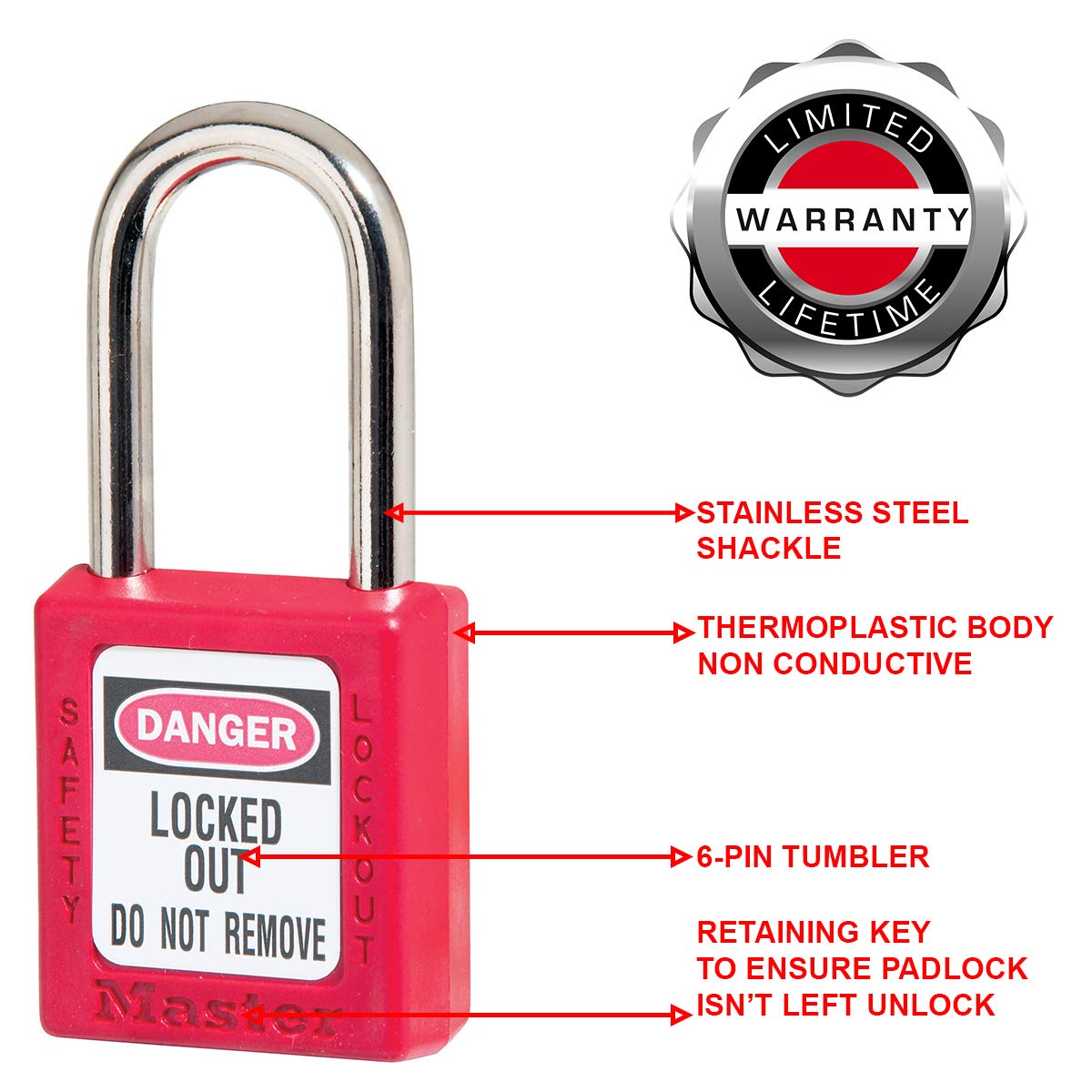 MASTER LOCK 410 Lockout Tagout Safety Padlock with Key