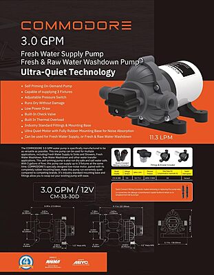 COMMODORE 3.0 GPM/12V 45 PSI Fresh/Raw Water Supply Pump
