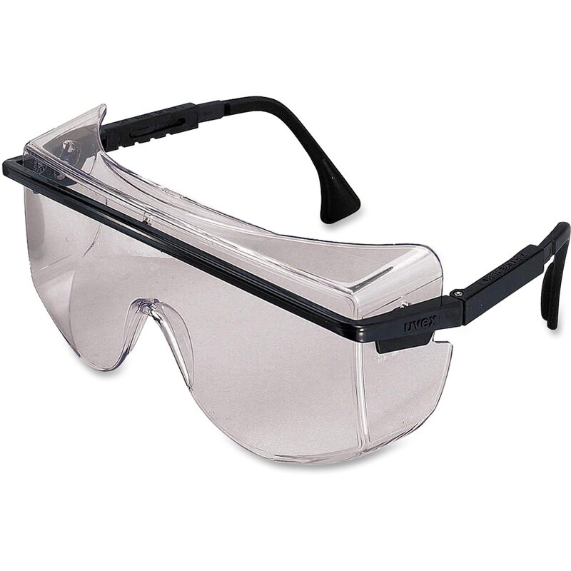 Honeywell Uvex Shade 5.0 Safety Glasses, Scratch-Resistant, OTG One Size Clear Lens, Black Frame
