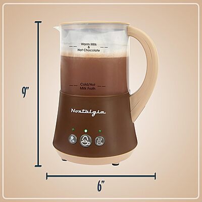 Nostalgia 32 Oz Frother and Hot Chocolate Maker, Warm or Cold Milk Foam, Includes Cocoa Bomb Mold, for Coffees, Lattes
