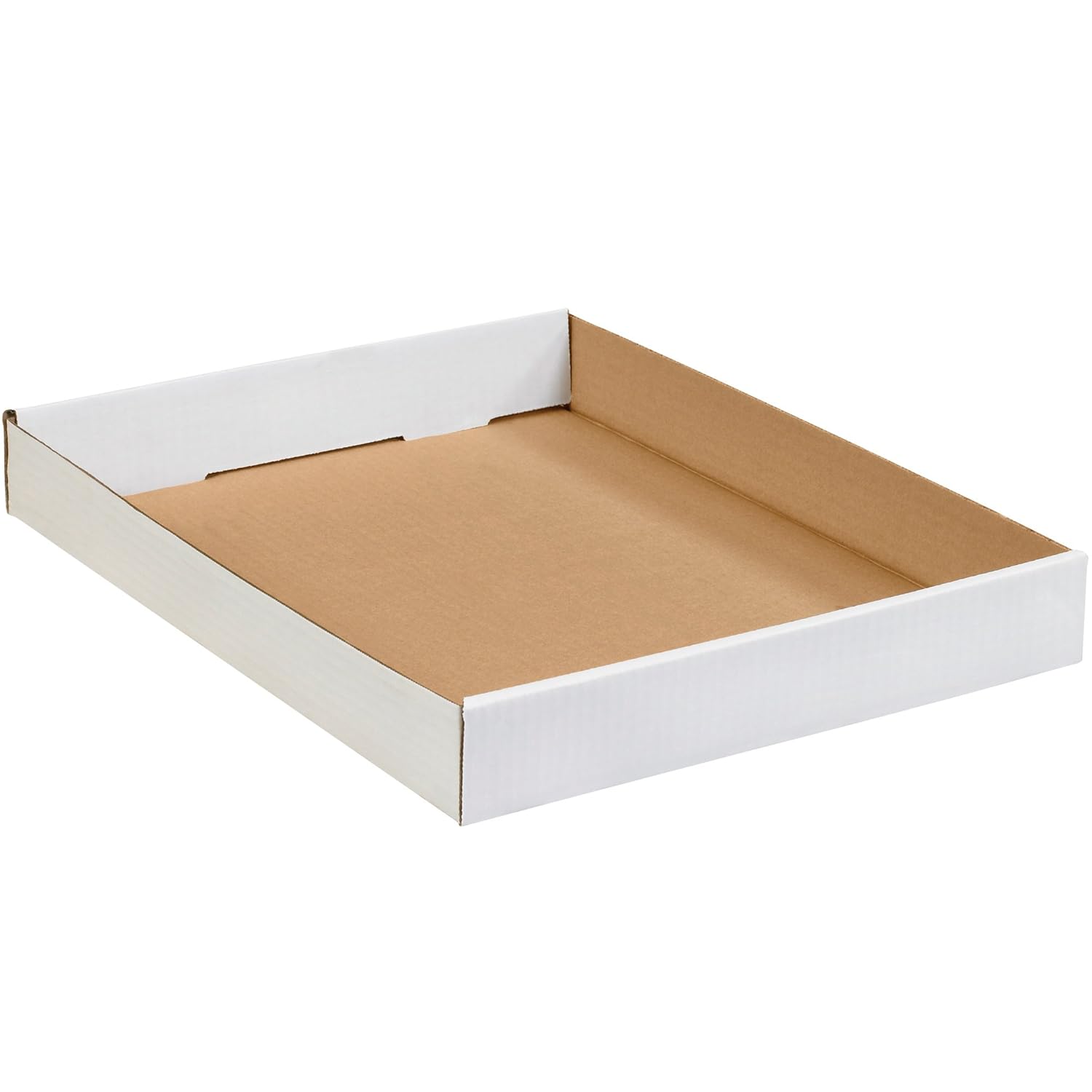 Aviditi Corrugated Cardboard Trays, 15" x 12" x 1 3/4", White, Pack of 50