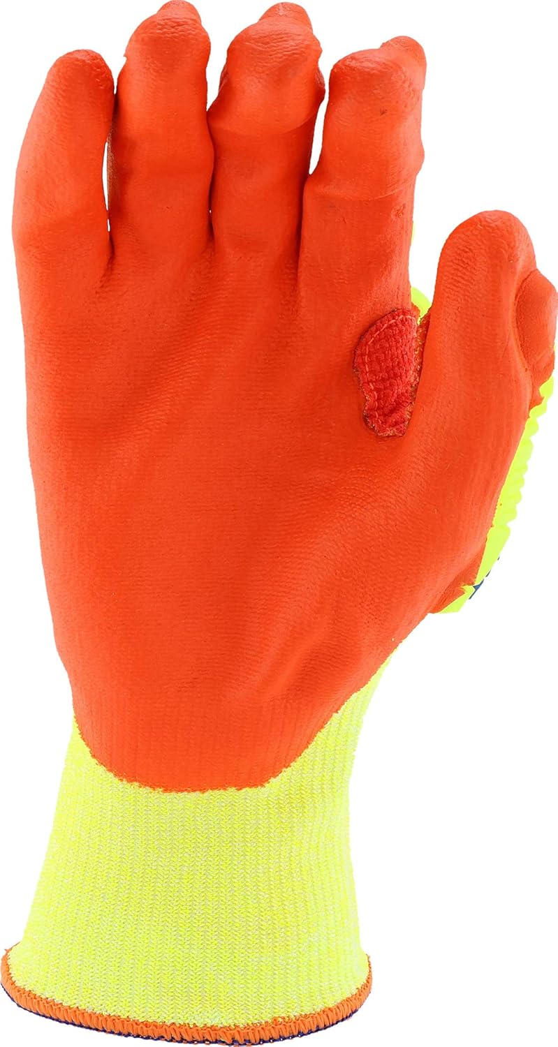 West Chester HVY710HSNFB Hi-Vis HPPE Nitrile Palm Coated Gloves – Small, Yellow/Orange