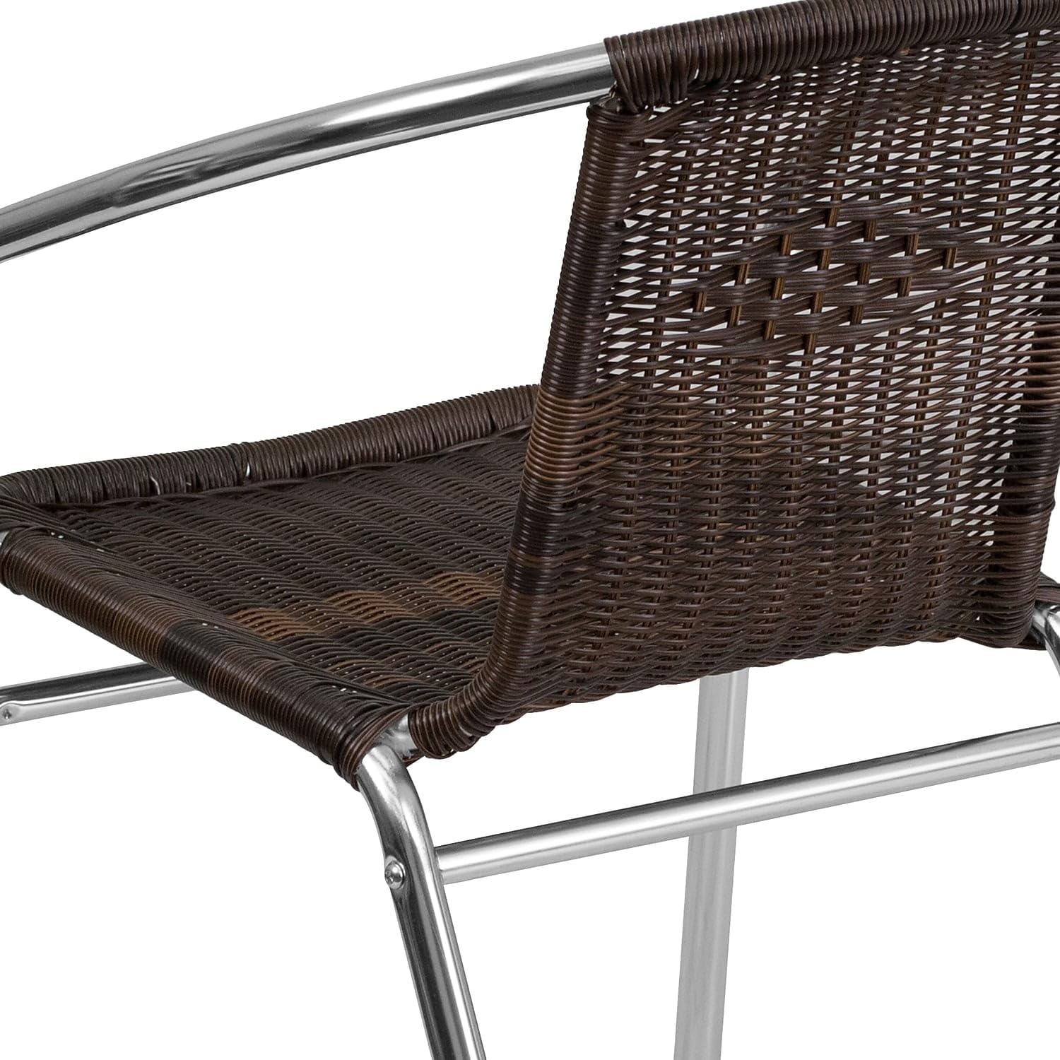 Flash Furniture Commercial Aluminum and Dark Brown Rattan Indoor-Outdoor Restaurant Stack Chair Aluminum and Dark Brown Set