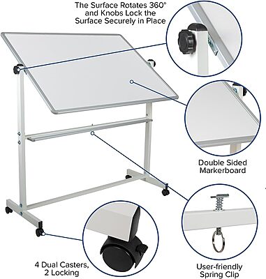 Flash Furniture HERCULES Series 53"W x 62.5"H Double-Sided Mobile White Board with Pen Tray