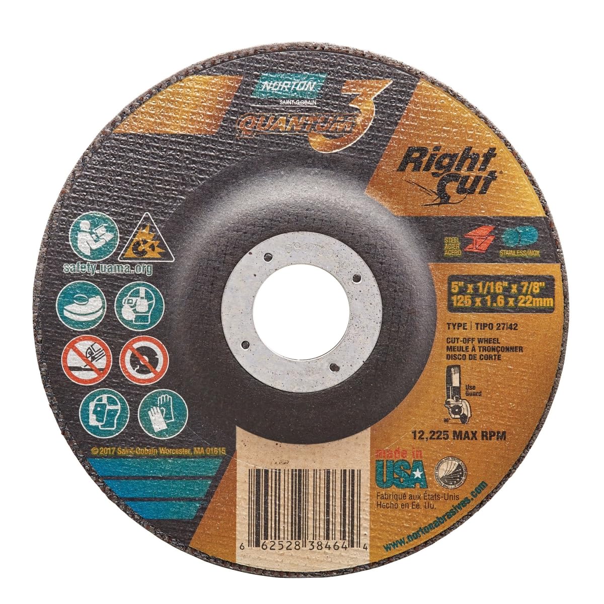 SG36V-6 X 1/16 X 7/8-T27NOR-QUANTUM3 (Depressed Center Wheel, 6" Ceramic Alumina)