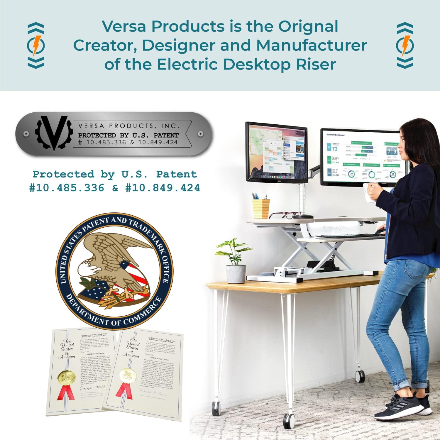 VERSADESK® PowerPro™ 48” x 24” Extra Wide Electric Sit-to-Stand Desk Converter w/ Keyboard Tray for Home or Office | USB