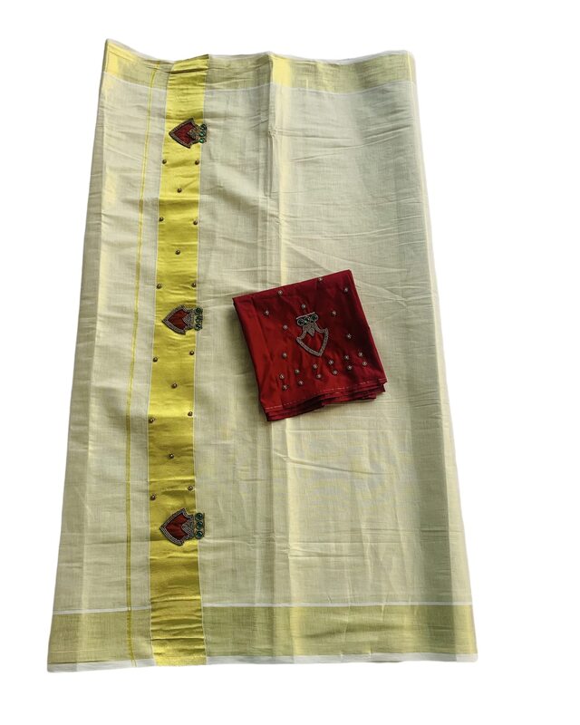 ALLUVY Kuthampully Kerala Kasavu Sarees For Women | Handcrafted Palakka Aari work Kerala Sarees | Tissue Onam Saree With Running Blouse | South Indian Sarees |EKM-676 (Maroon)