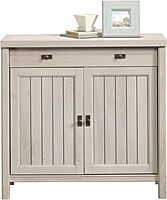Sauder Costa Library Base, Coastal Cottage Cabinet, Office Storage Solution, Entryway Organizer - Chalked Chestnut Finish