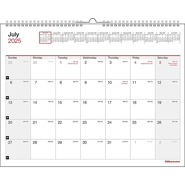 2025-2026 Office Depot® Brand Monthly Academic Wall Calendar, 11" x 8-1/2", 30% Recycled, July 2025 To June 2026