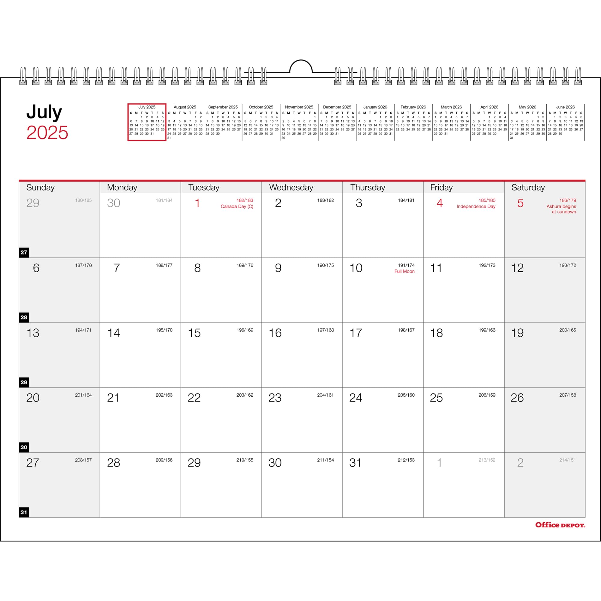 2025-2026 Office Depot® Brand Monthly Academic Wall Calendar, 11" x 8-1/2", 30% Recycled, July 2025 To June 2026