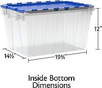 Akro-Mils KeepBox 12 Gallon Storage Container, Nesting and Stackable Plastic Tote with Attached Lid, Clear/Blue