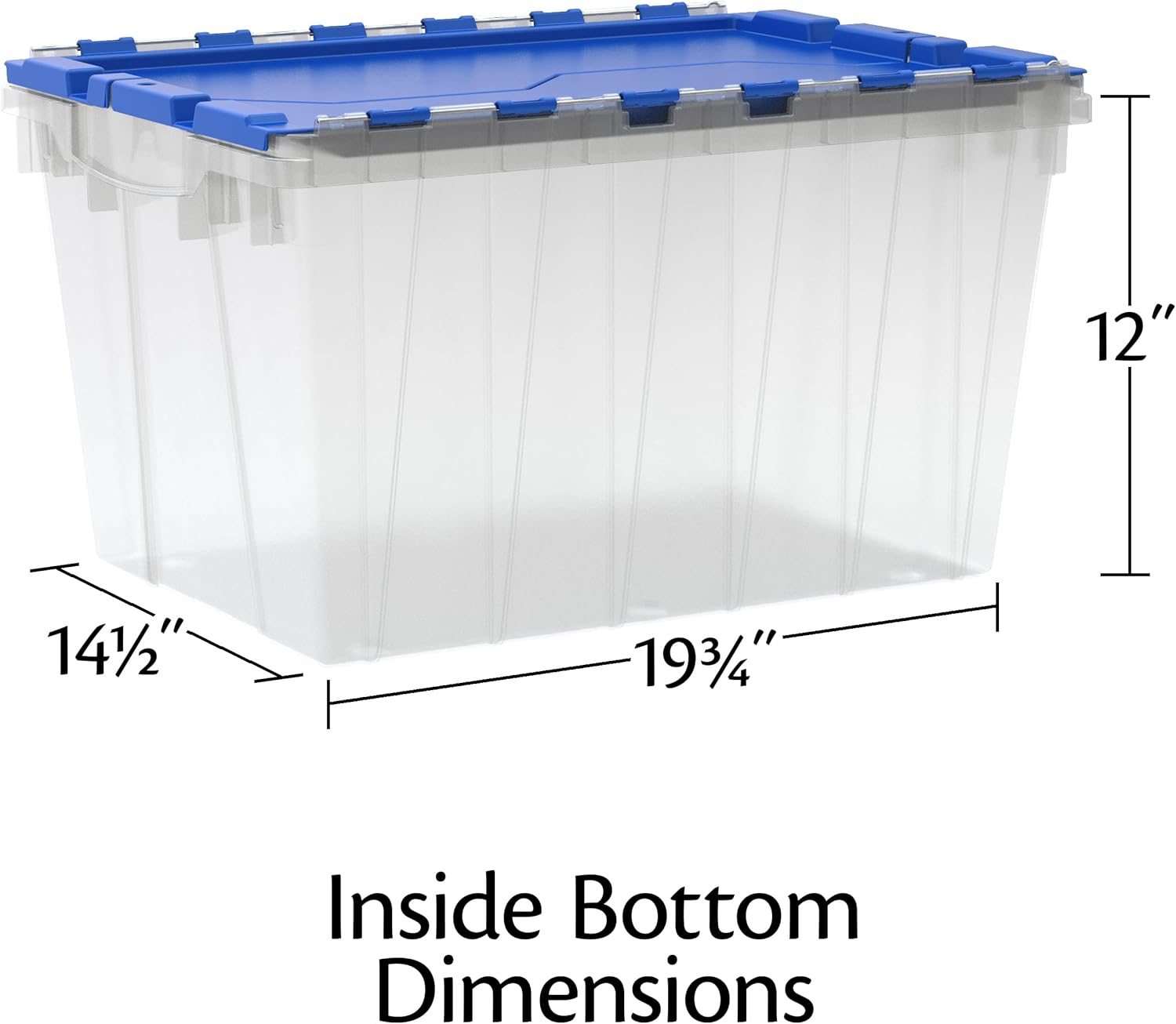 Akro-Mils KeepBox 12 Gallon Storage Container, Nesting and Stackable Plastic Tote with Attached Lid, Clear/Blue