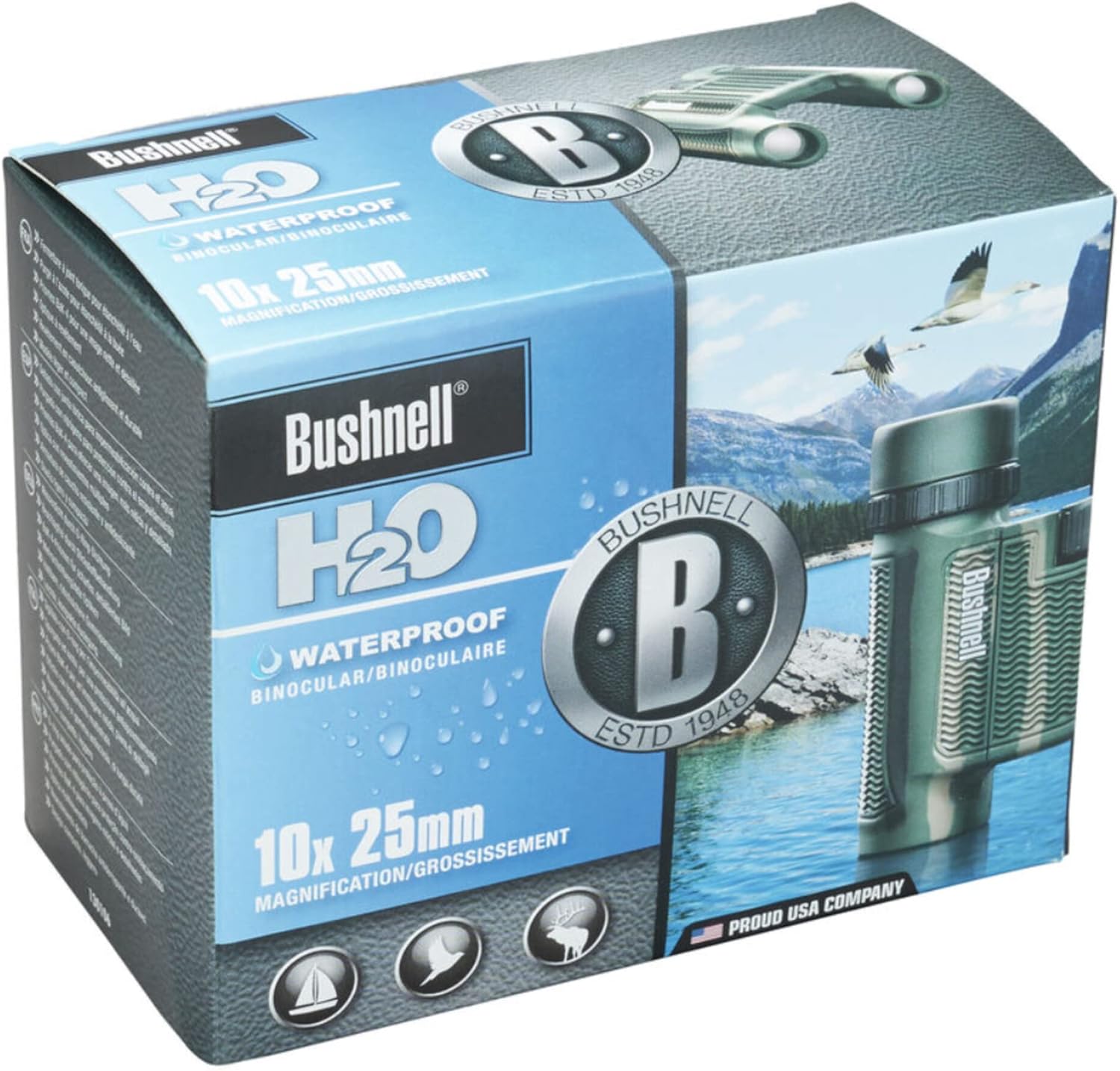 Bushnell 130106C H2O Roof Bak-4 WP/FP Twist Up Eyecups Binoculars with 6 L Clamshell, 10 x 25mm, Camo