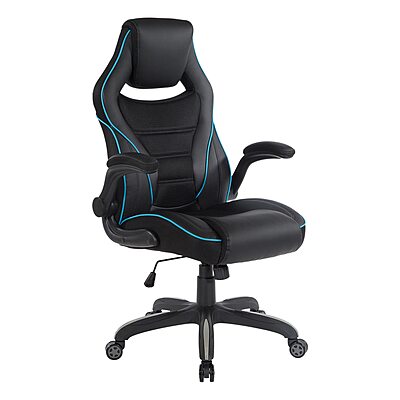 OSP Home Furnishings Xeno Ergonomic Adjustable Faux Leather Gaming Chair with Integrated Headrest and Airflow Cooling Material