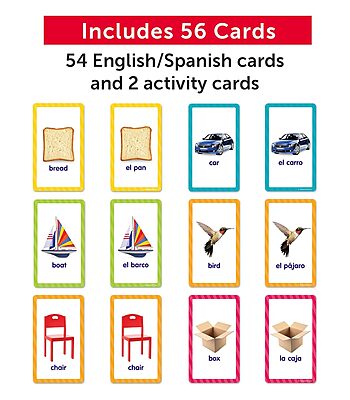 Scholastic English-Spanish First Words Flash Cards, 6-5/16inH x 3-7/16inW, Pre-K, Pack Of 56 Cards