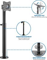 Mount-It! Point-of-Sale Register Stand for Checkout Stations and Screens with VESA Patterns | Height Adjustable Pole with Bolt-Down Base, VESA 75, 100 Compatible 20-32.3 Inches