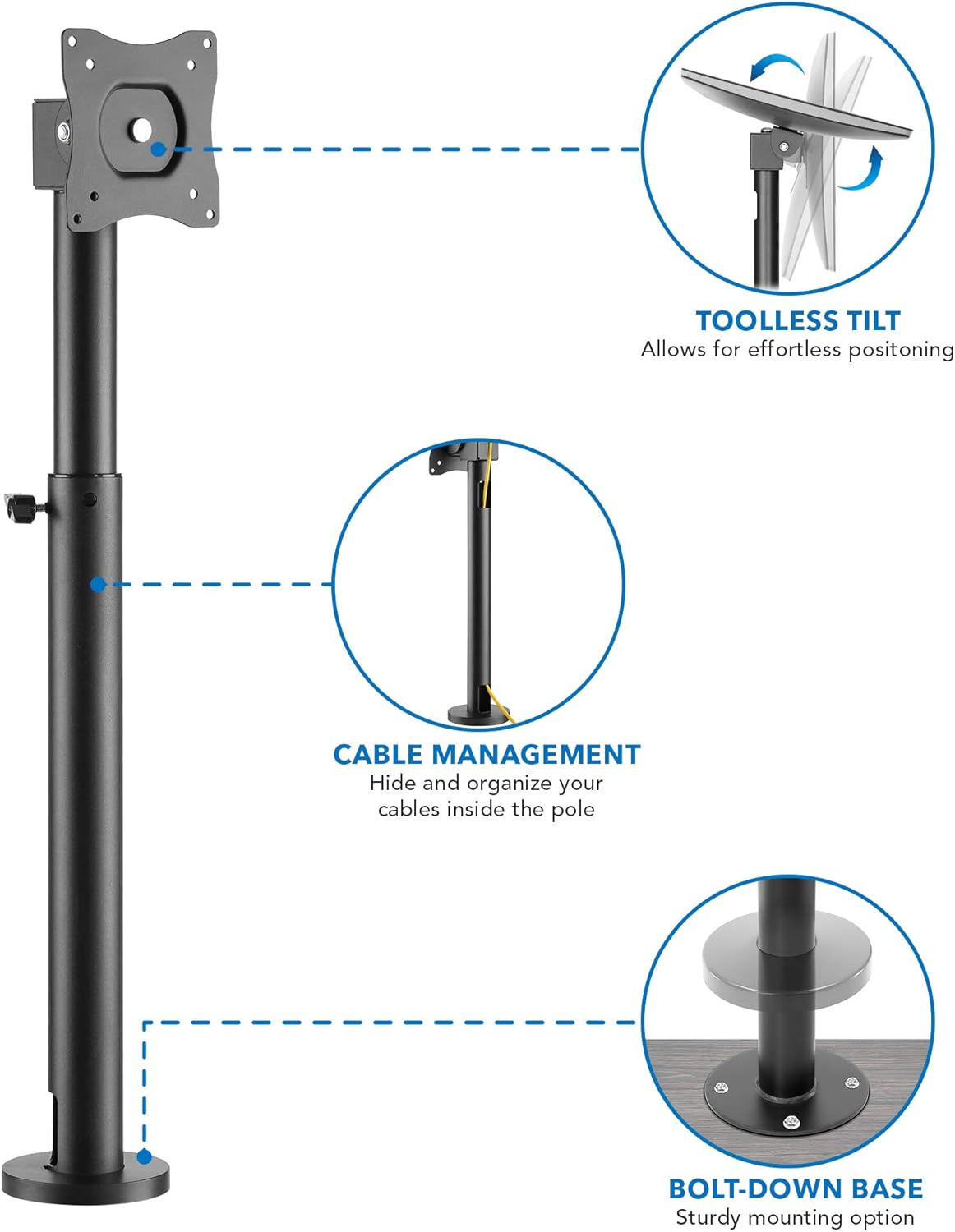 Mount-It! Point-of-Sale Register Stand for Checkout Stations and Screens with VESA Patterns | Height Adjustable Pole