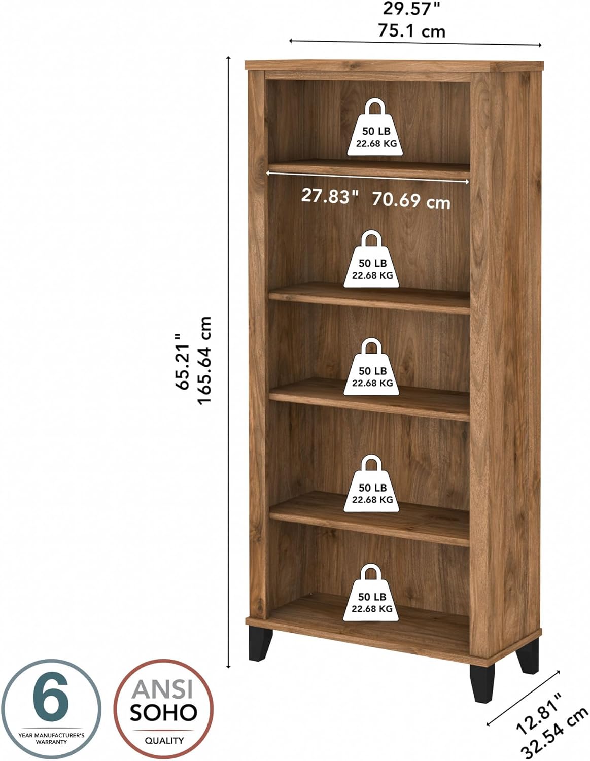 Bush Furniture Somerset Tall 5 Shelf Bookcase