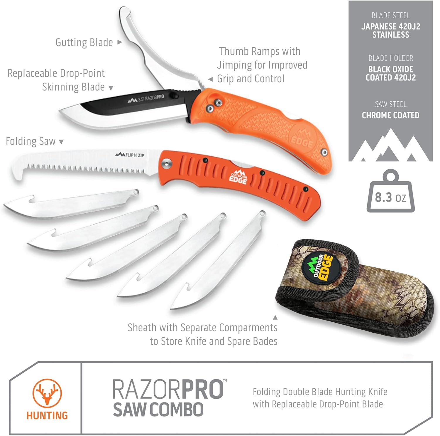 OUTDOOR EDGE RazorPro 3.5" Folding Knife with RazorSafe Replaceable Blade & Saw