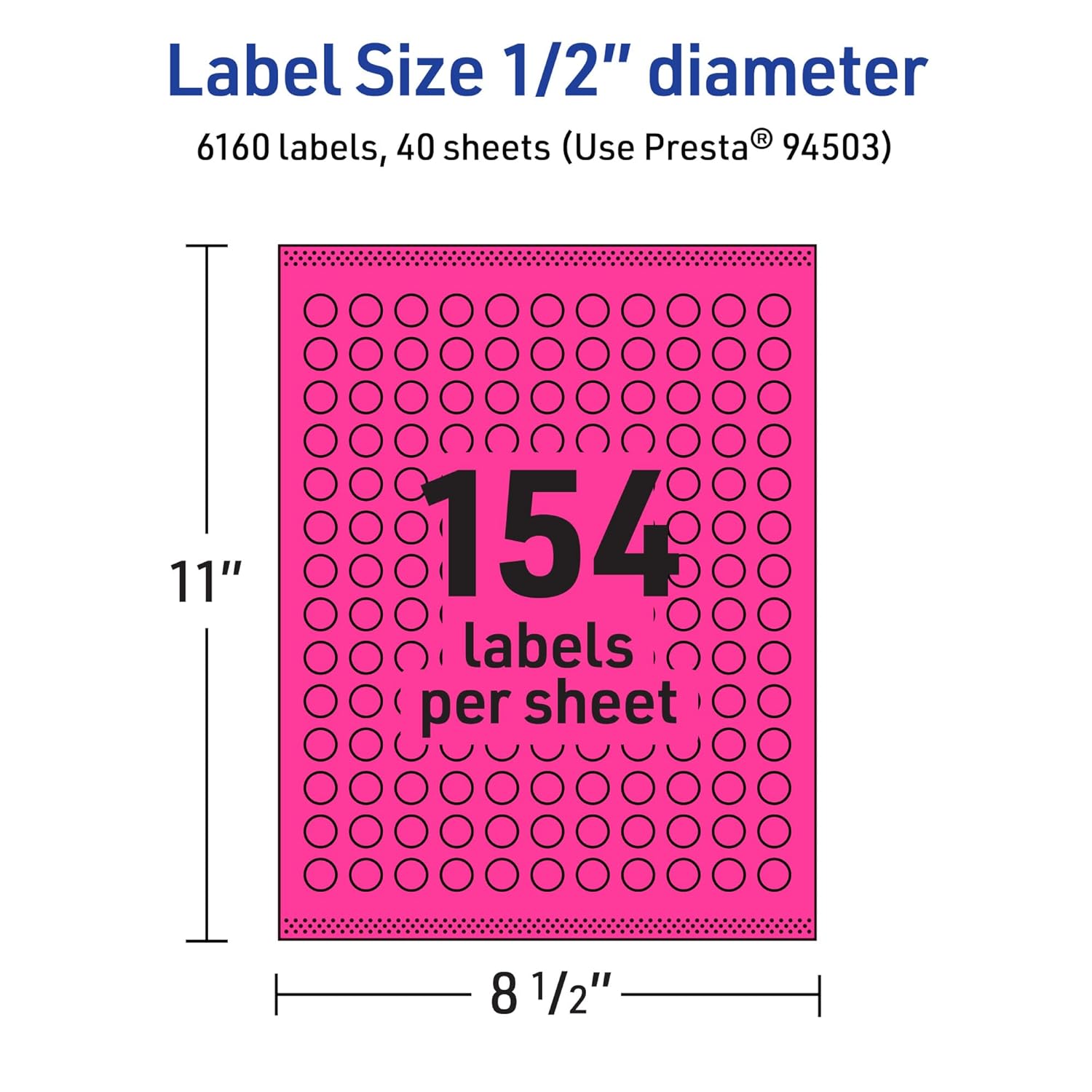 AVERY Printable Round Labels, Sure Feed Technology, 1/2" Diameter, Neon Magenta, Print-to-The-Edge, Laser/Inkjet
