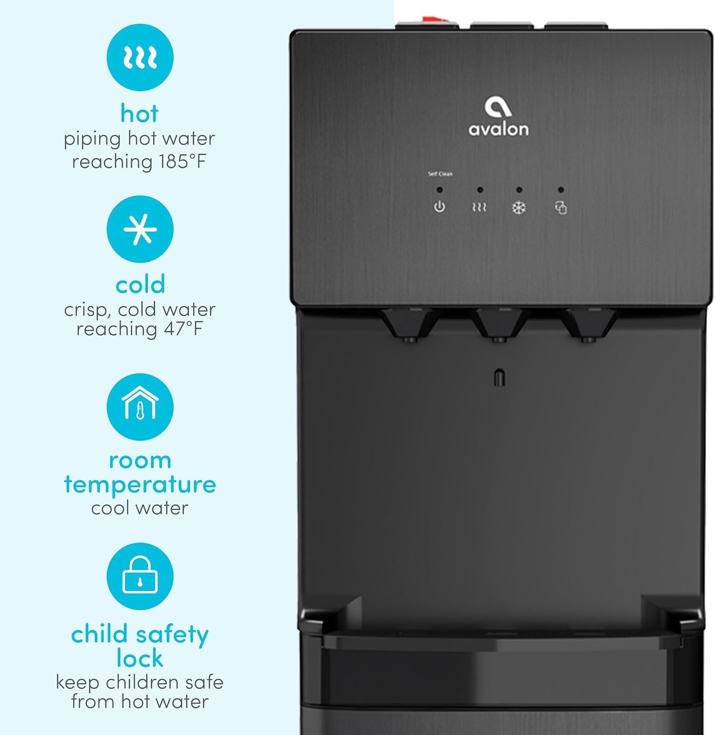 Avalon A3BLK Self Cleaning Bottom Loading Water Cooler Dispenser, 3 Temperature-UL/Energy Star Approved-Black Stainless