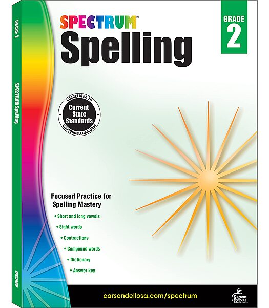 Spectrum Spelling Workbook Grade 2, Ages 7 to 8, 2nd Grade Spelling Workbook, Phonics, Handwriting Practice with Sight Words, Vowels, and Compound Words With English Dictionary - 208 Pages (Volume 29)