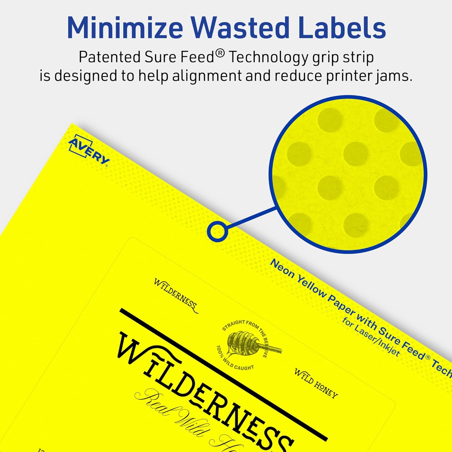 Avery Printable Rectangle Labels, Sure Feed Technology, 4\" x 5\", Neon Yellow, Print-to-The-Edge, Laser/Inkjet Printable
