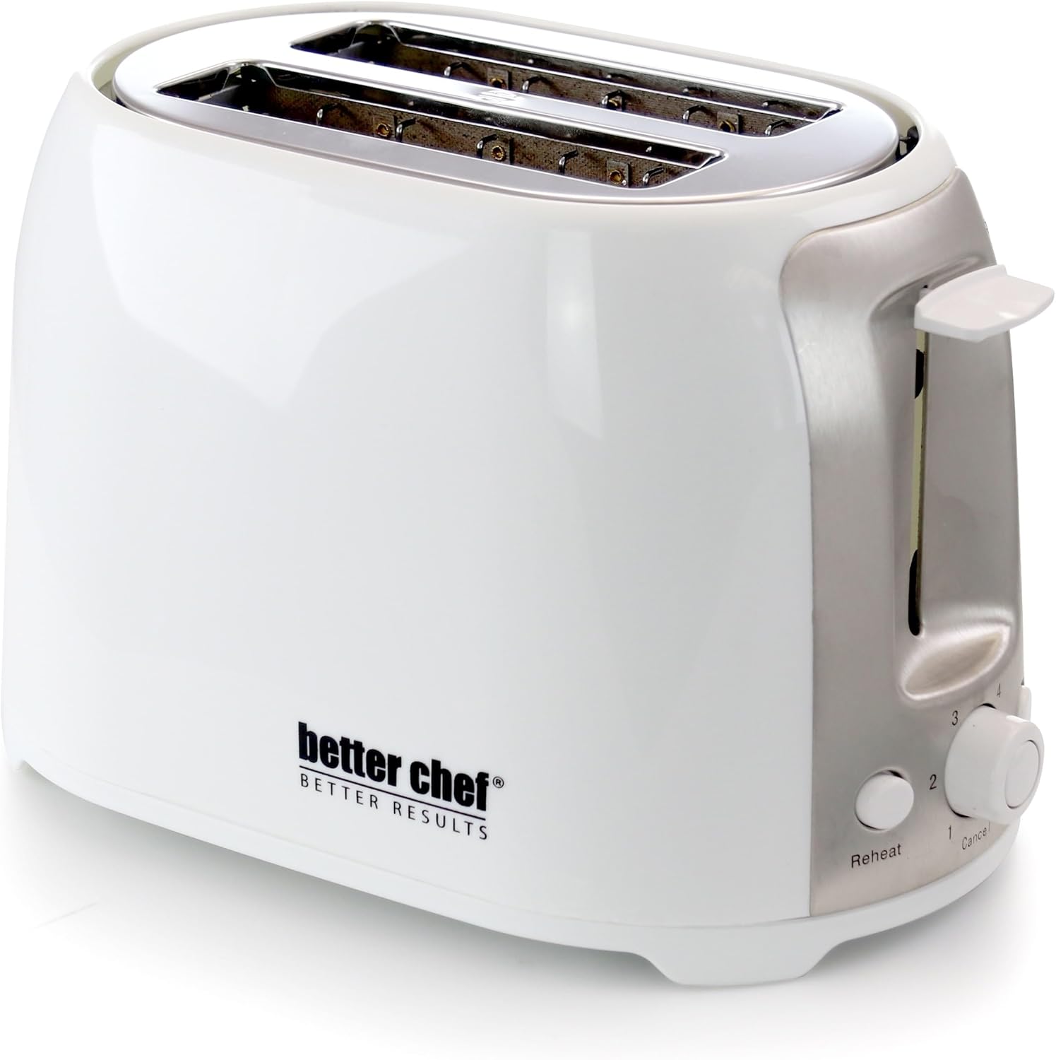 BETTER CHEF 2-Slice Wide-Slot Cool-Touch Toaster with Reheat & Defrost and Stainless-Steel Accents