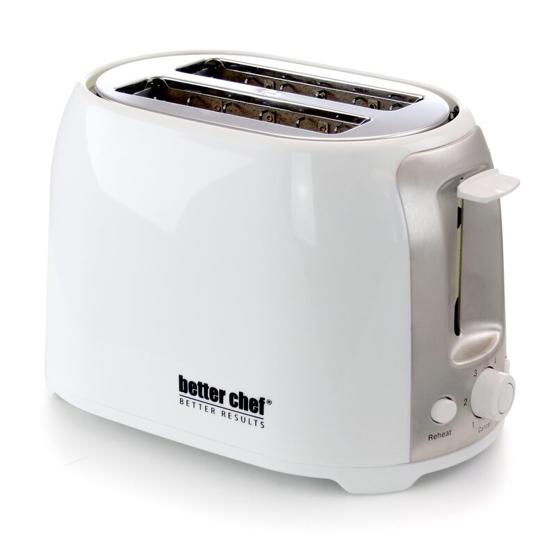 BETTER CHEF 2-Slice Wide-Slot Cool-Touch Toaster with Reheat & Defrost and Stainless-Steel Accents