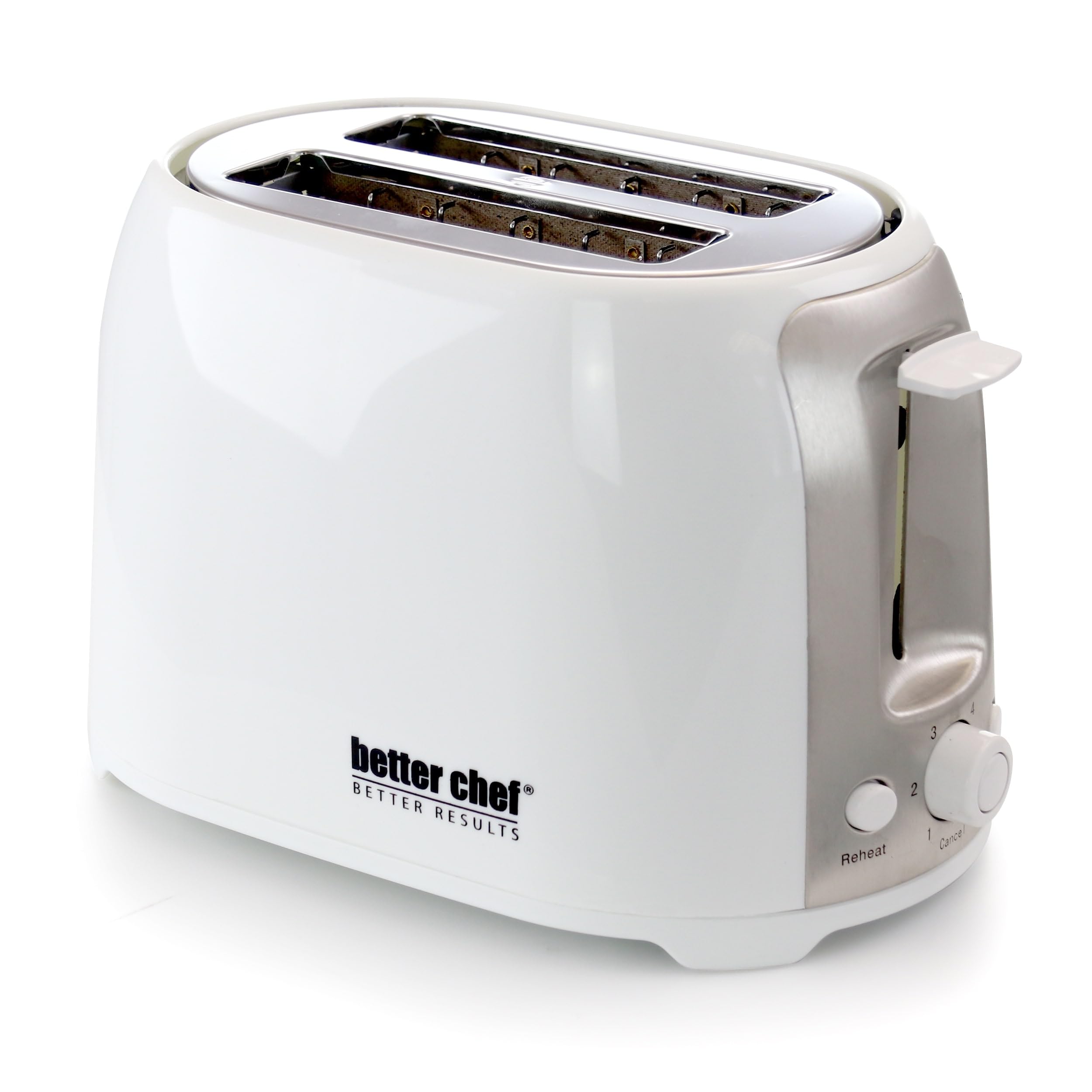 BETTER CHEF 2-Slice Wide-Slot Cool-Touch Toaster with Reheat & Defrost and Stainless-Steel Accents