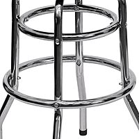 Flash Furniture Bruno Double Ring Chrome Backless Barstool with Black Upholstered Seat and Integrated Footrest Black Set of 1
