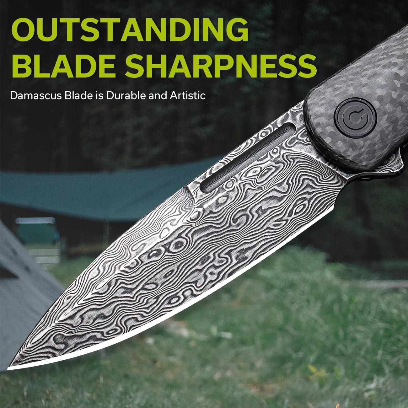 CIVIVI Caetus Pocket Knife for Men,Flipper Knife with 3.48" Damascus Blade Twill Carbon Fiber Handle