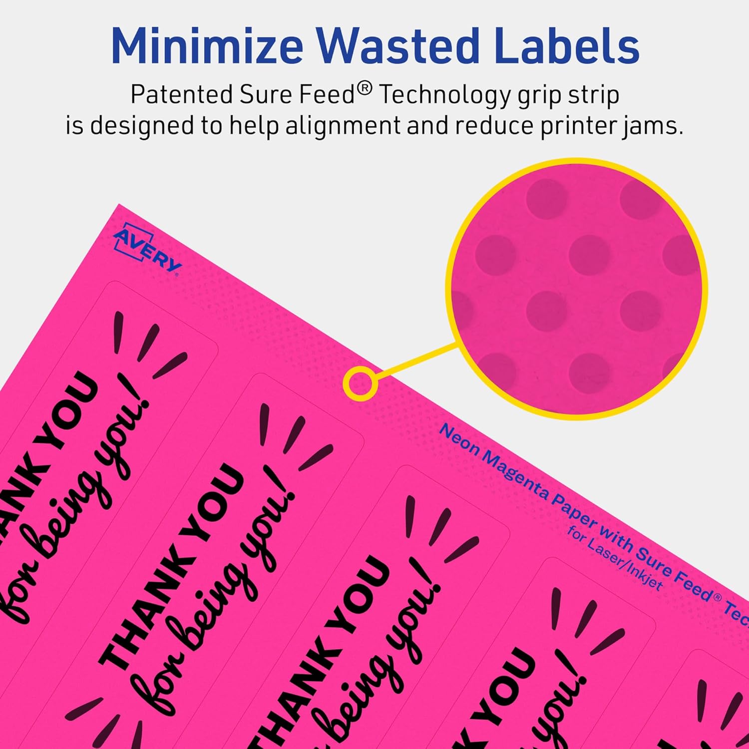 Avery Printable Rectangle Labels, Sure Feed Technology, 9-3/4" x 1-1/4", Neon Magenta Labels, Print-to-The-Edge