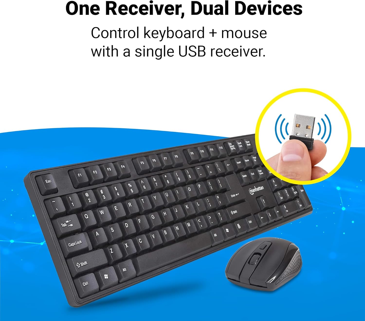 Manhattan Wireless Keyboard and Mouse Combo - Full-Size USB Wireless Keyboard Mouse Set with 2.4GHz Dongle for PC Computer
