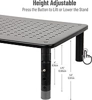 MIND READER Monitor Stand, Height Adjustable, Ventilated Laptop Riser, Metal, 14.5" L x 9.25" W x 4-5.5" H
